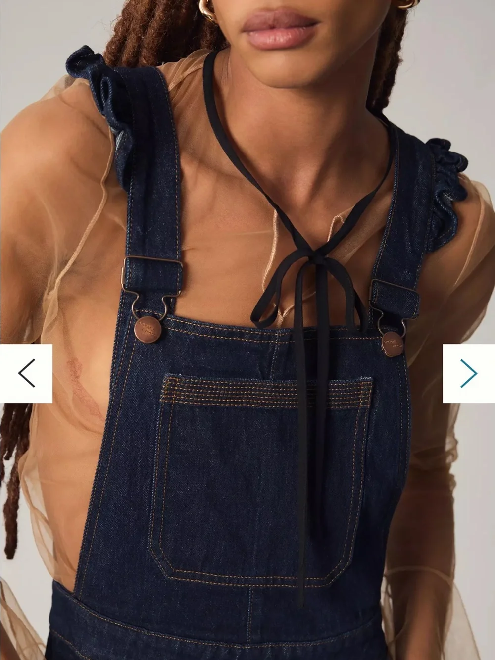 Seventy + Mochi Elodie Frill Dark Indigo Denim Ruffle-Strap Overalls